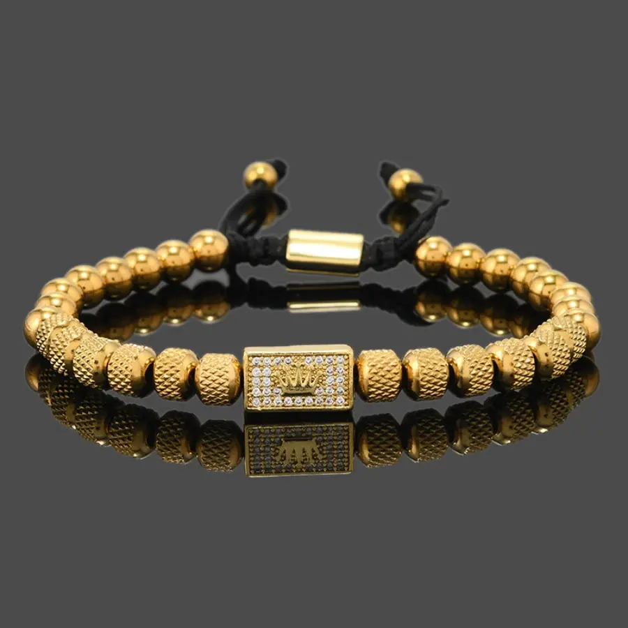Accessories Crown Men's Bracelet Stainless Steel Bead Bracelet Men's Holiday Gift