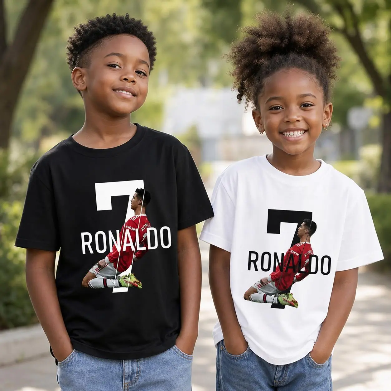 Boys' CR7 Graphic Medium Length Short-Sleeve T-Shirt - Soft Cotton Tee with Heat Transfer Prints, Casual Outfit for Sports & Play