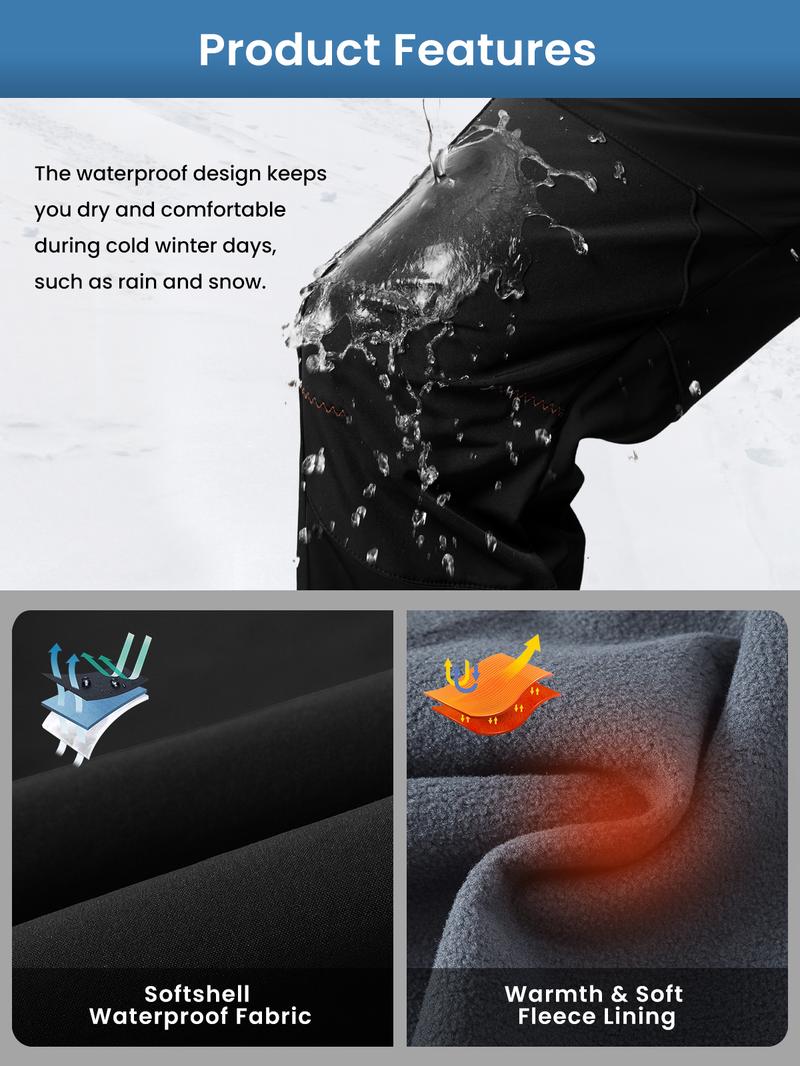 YSENTO Men's Snow Ski Hiking Pants Waterproof Winter Fleece Lined Pants Camping  Ice Fishing Pants with Belt High Rise Joggers High Waisted Joggers
