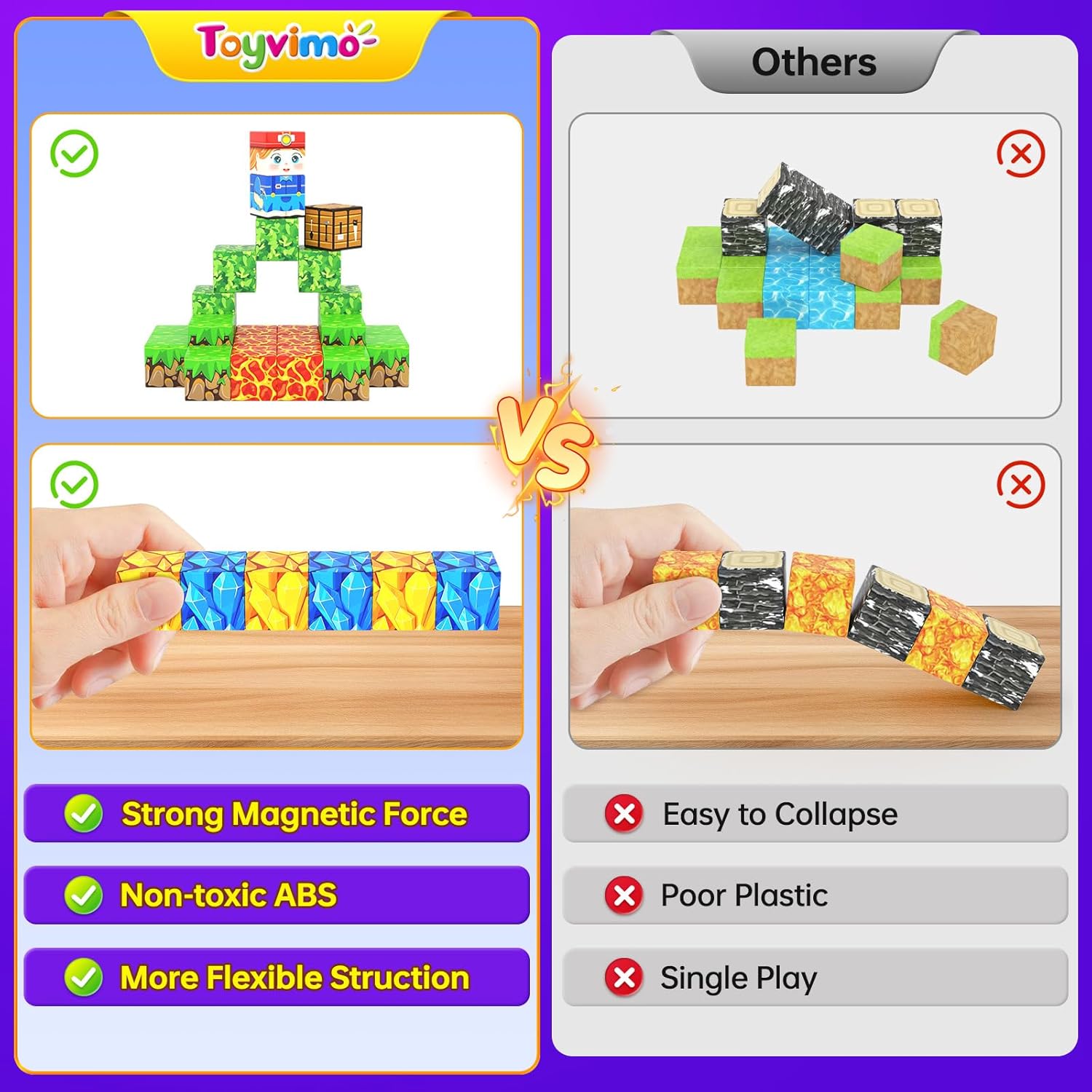 100PCS-Magnetic Building Blocks with Storage Bag STEM Montessori Toys Gift Build Mine Magnet World Classroom Must Haves