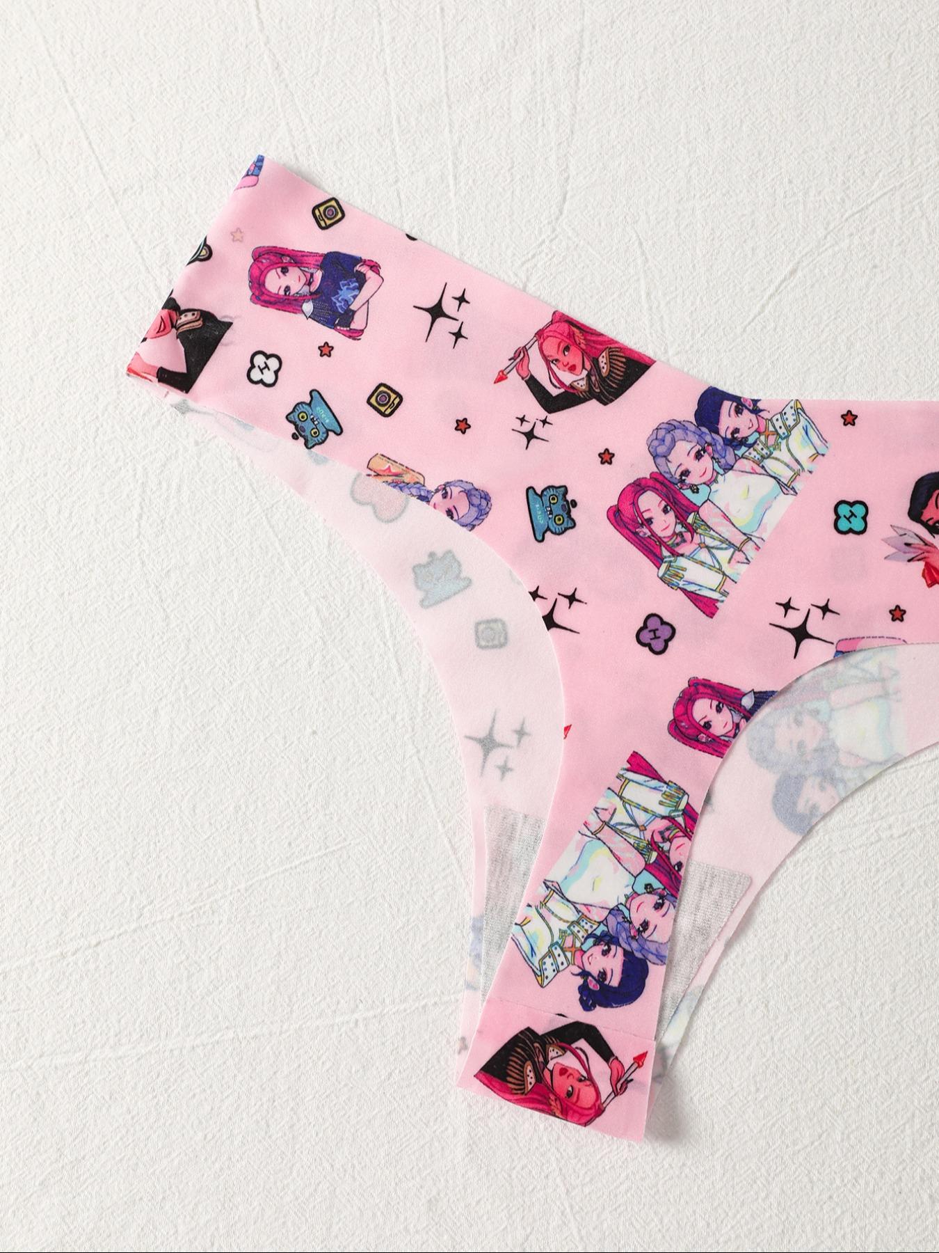 K-Pop Demon Hunter, Women's Breathable V-Back Ice Silk Panties, Fitted Casual Underwear for All Seasons, Extra Thin Comfortable Ladies Lingerie Set, Soft Breathable Knicker