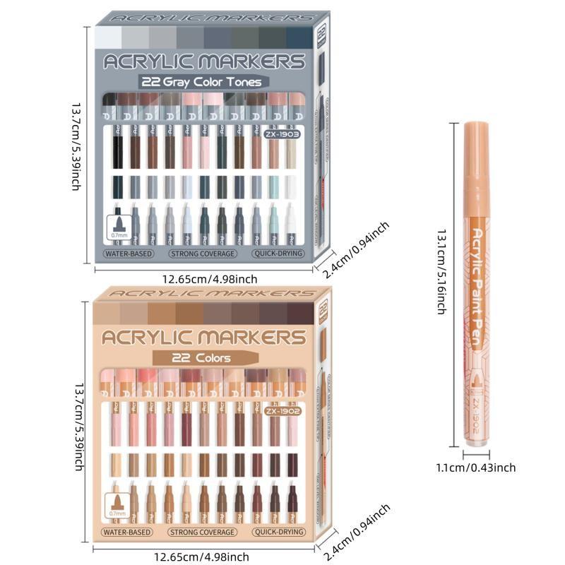 22-piece/Color Acrylic Paint Markers, Professional Color Series, Skin Tone Series, Gray Tone Series, Ultra-Fine 0.7mm Fine Tip, Acrylic Markers, Acrylic Felt, Felt Coloring, Alcohol Markers, Art Supplies, Student Learning School Studio Supplies