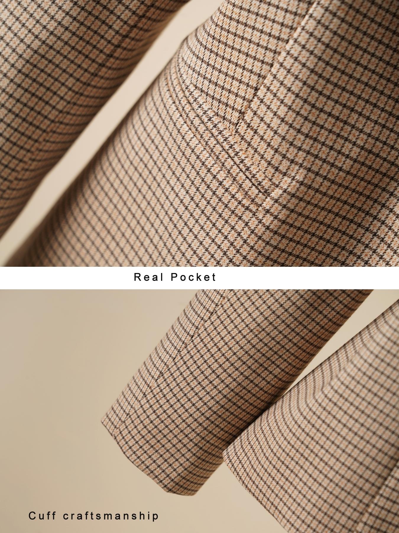 Women's Plaid Lapel Blazer Jacket, Spring & Fall Fashion Long Sleeve Office Wear, Casual Elegant Outerwear for Women, Business Attire Clothes