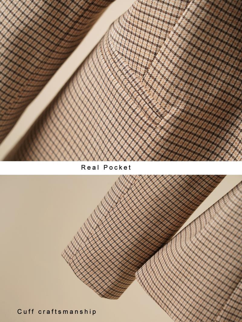 Women's Plaid Lapel Blazer Jacket, Spring & Fall Fashion Long Sleeve Office Wear, Casual Elegant Outerwear for Women, Business Attire Clothes