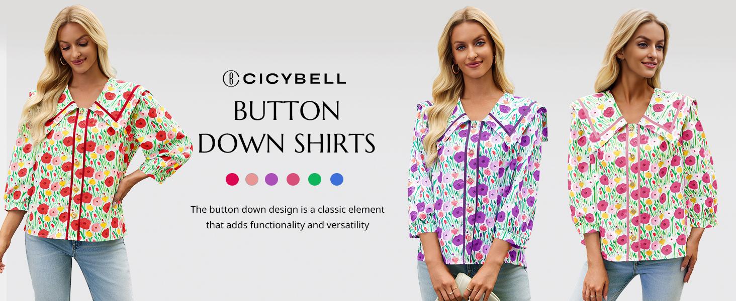 Cicy Bell Women's Floral Button Down Shirts Trendy Casual 3/4 Lantern Sleeve Blouse Square Neck Collared Tops Lightweight Soft Polyester Elastane Cicy Bell Women's Floral Button Down Shirts Trendy Casual 3/4 Lantern Sleeve Blouse Square Neck Collared Tops Lightweight Soft Polyester Elastane