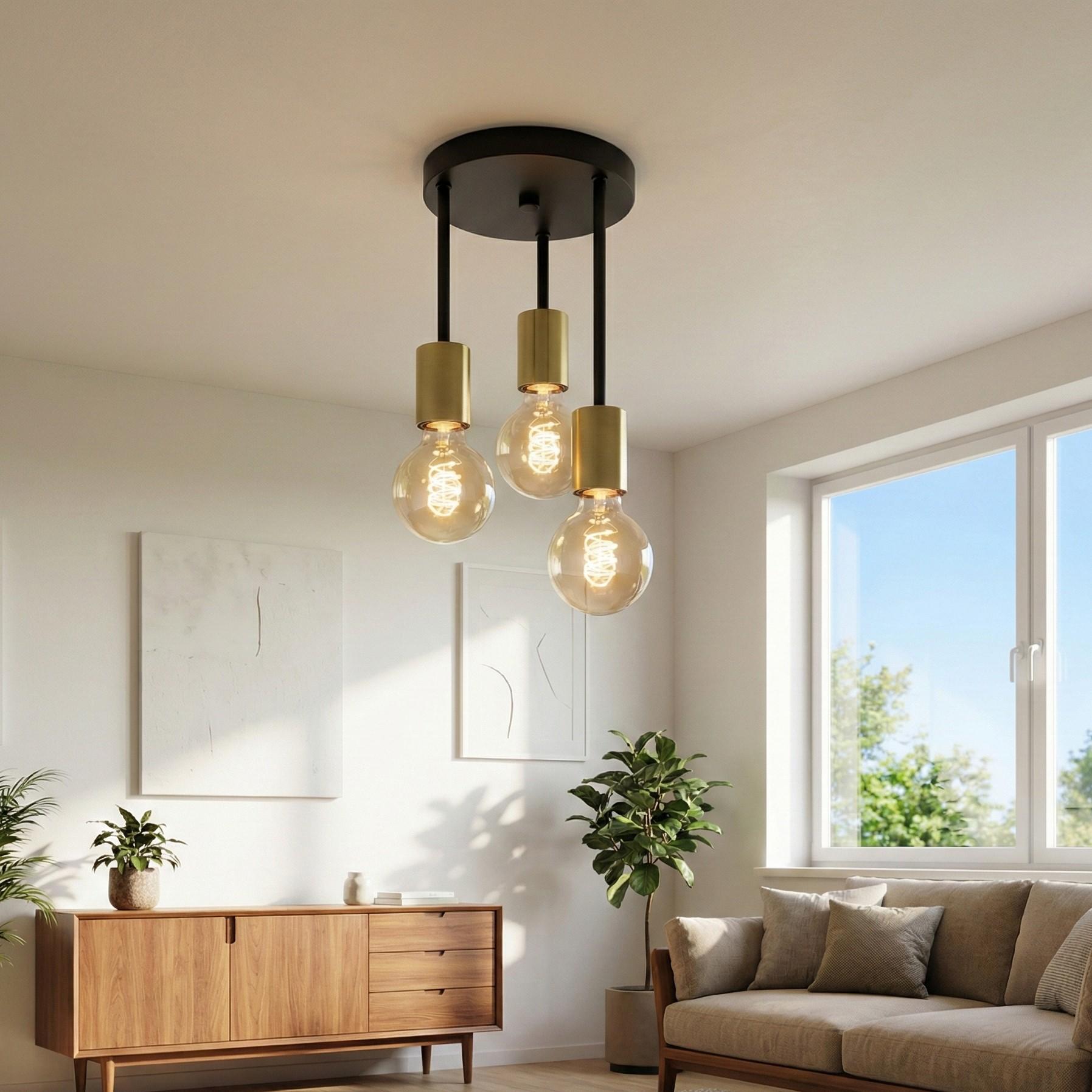 Modern Minimalist Gold Three-Arm Cylinder Pendant Light, European Home Fit E27 Interface Max60w Bar Hallway Lighting