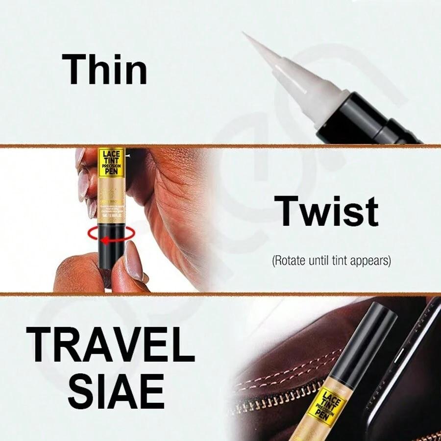 Lace Tint Precision Pen, Wig Lace Tint with Brush Applicator, Easy to Use, Easy to use, Long Lasting Formula, Blends Naturally