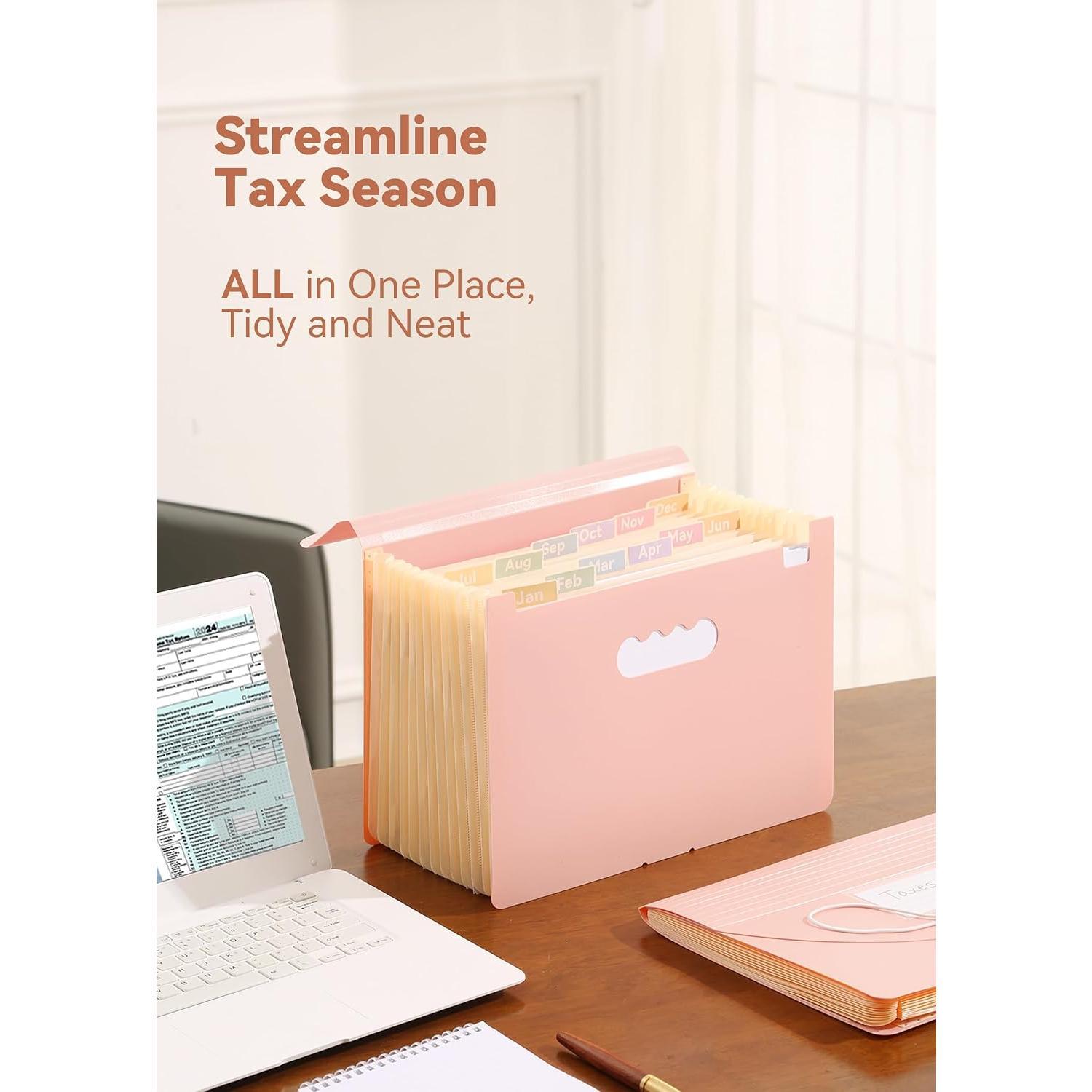 Accordion File Organizer 12 Pockets, Monthly Bill Receipt Tax Organizer, Expanding File Folders with Larger Bright Tabs, Fits Letter/A4 Size - Accordion File Organizer 12 Pockets, Monthly Bill Receipt Tax Organizer, Expanding File Folders with Larger Bright Tabs, Fits Letter/A4 Size -