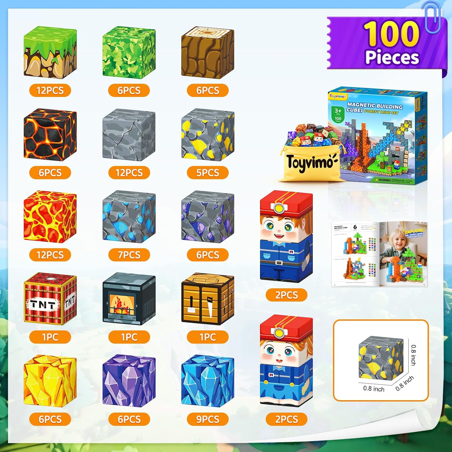 100PCS-Magnetic Building Blocks with Storage Bag STEM Montessori Toys Gift Build Mine Magnet World Classroom Must Haves