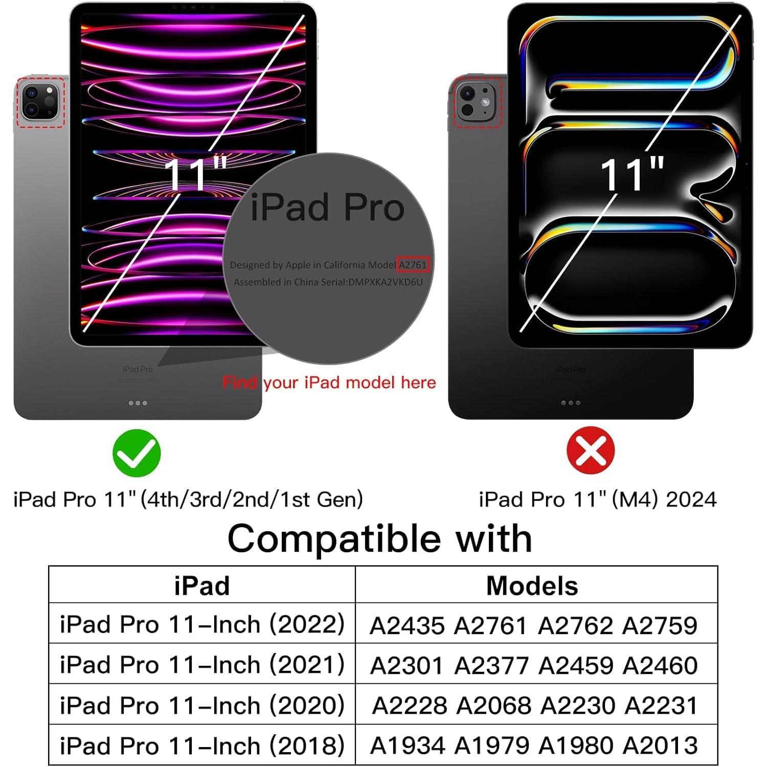 iPad Pro 11 inch Case 4th/3rd/2nd/1st Gen 2022/2021/2020/2018, Heavy-Duty Rotating Stand Protective Cover + Pencil Holder, with Hand Strap/ Straps Case for iPad Pro 11-inch, Black