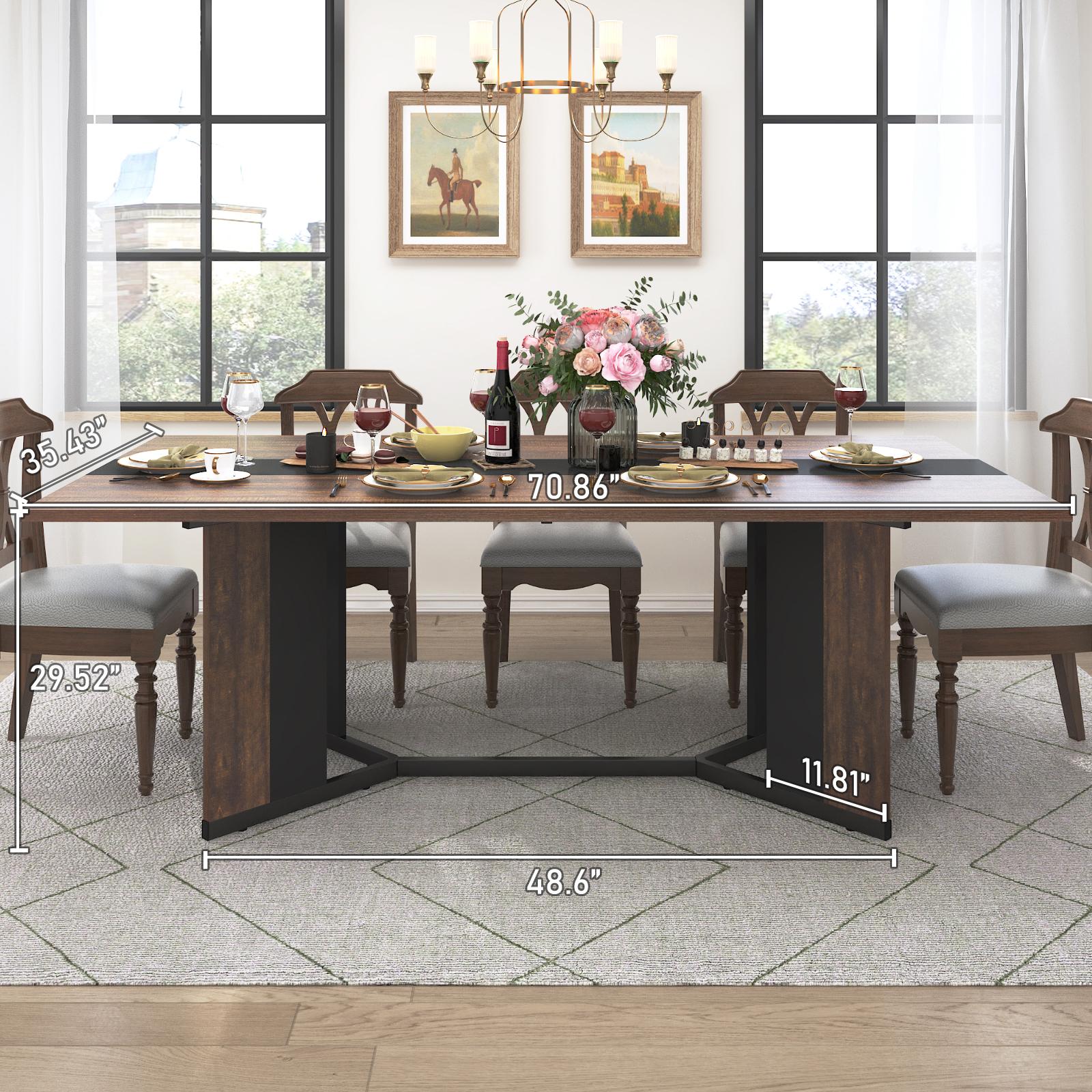 94In/78In/71In Large Rectangular Brown Dining Table for 4 5 6 7 8 People w/35 Marble-Color Wood Watrproof Tabletop,Adjustable Leg.6ft Luxurious Family Dinner Table for Office Kitchen Living Room (not included Chair)