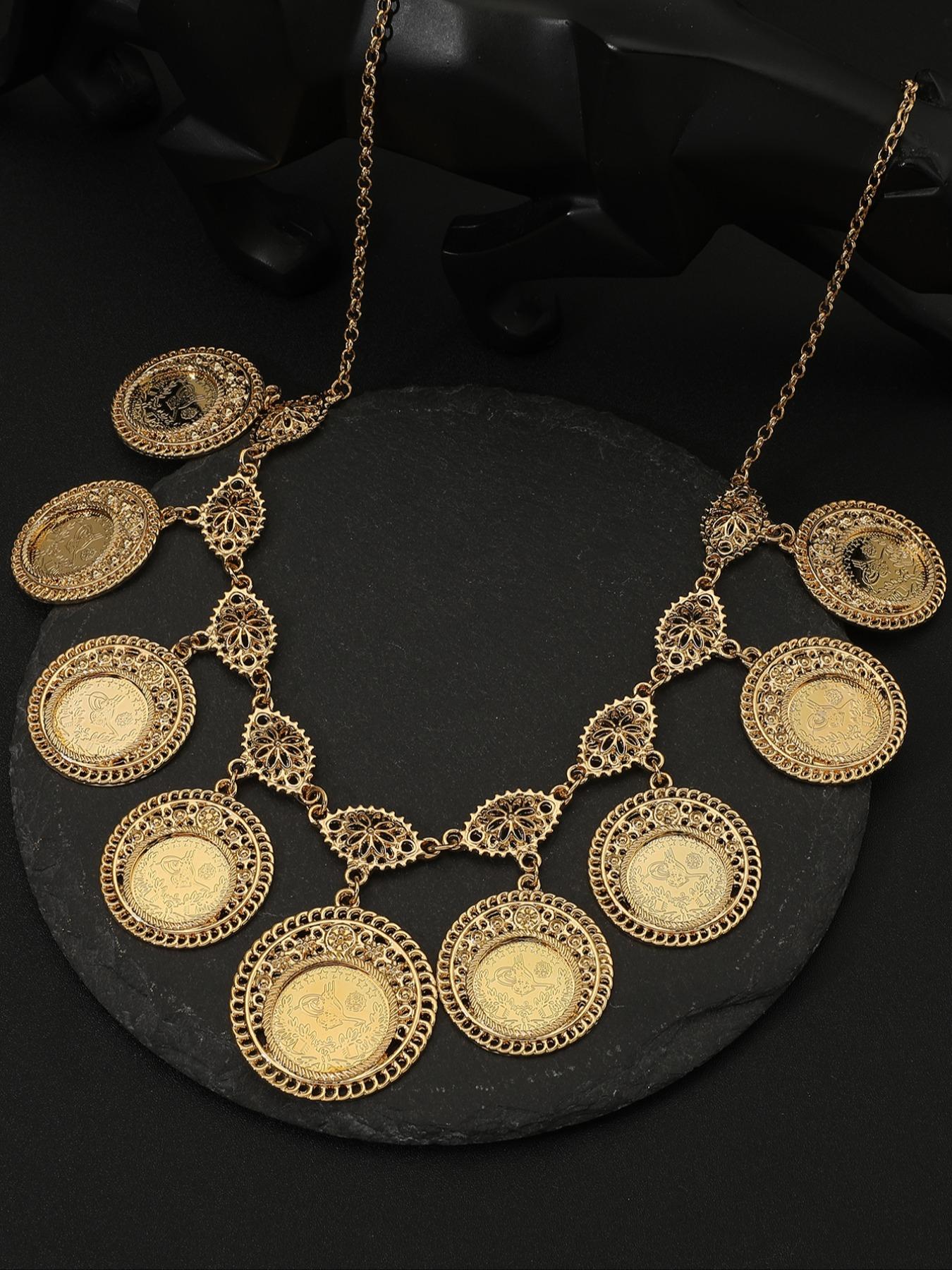 Handcrafted Multi-Layer Coin Bell Necklace, Vintage Ethnic Style Bridal Wedding Jewelry, Casual All-Season Accessory