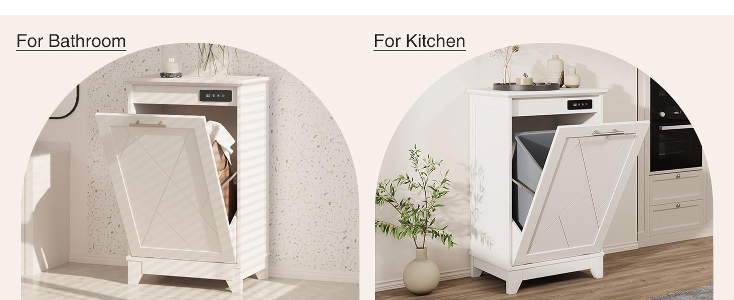 Vabches Trash Cabinet, Tilt Out Trash Cabinet w/Negative ion and deodorizing Function, Free Standing 10 Gallon Recycling Trash Can Cabinet for Kitchen Living Room