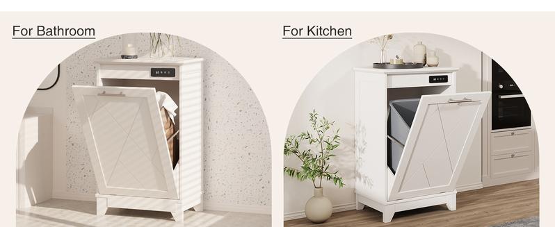 Vabches Trash Cabinet, Tilt Out Trash Cabinet w/Negative ion and deodorizing Function, Free Standing 10 Gallon Recycling Trash Can Cabinet for Kitchen Living Room