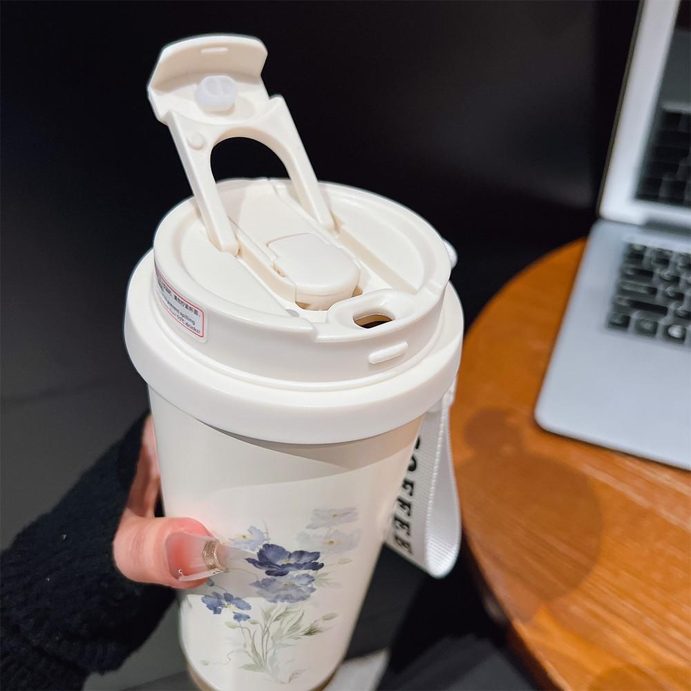 Abstract Floral Coffee Cup, Portable Insulated Tumbler, Keeps Drinks Hot/cold, Boho Style, Ideal for Office, Travel, Sports, Golf