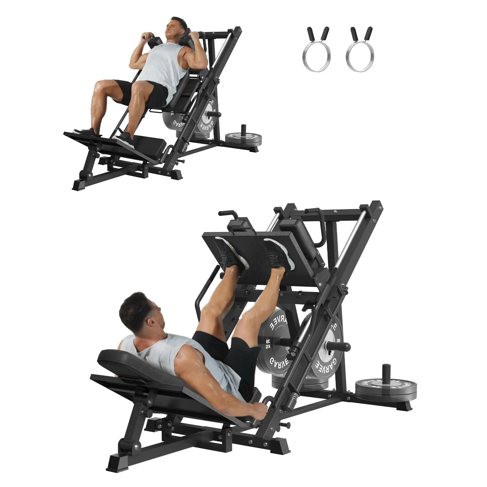 2-in-1 Leg Press & Hack Squat Machine for Home Gym - 1500 lb Plate-Loaded Strength Trainer - Linear Bearings, Band Pegs, Adjustable Lower Body Workout