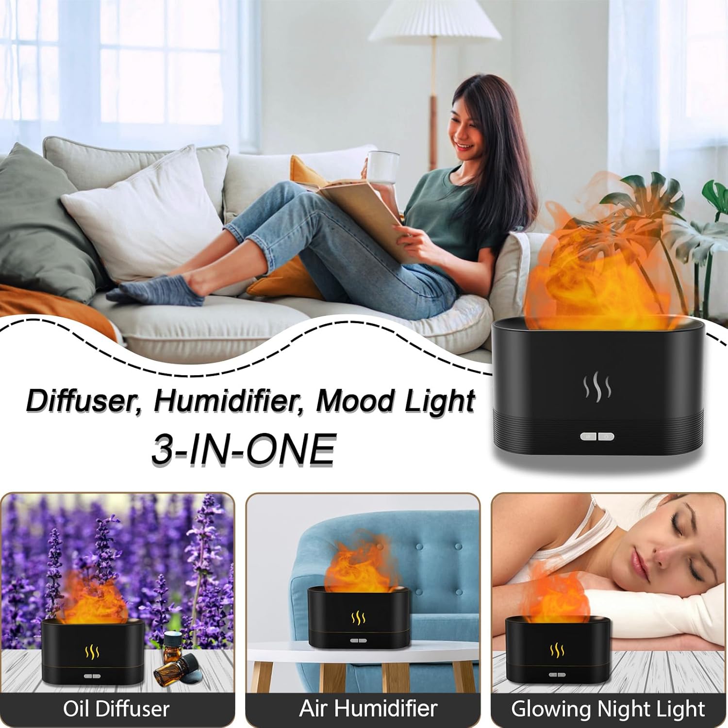 Flame Humidifier, Electronics Aromatherapy Diffuser, Home aromatherapy lamps, Aromatherapy Essential, 7 Fire Colors Flame Aroma Diffuser and Volcano Humidifier Perfect for Home/Office/Gifts/Bedroom