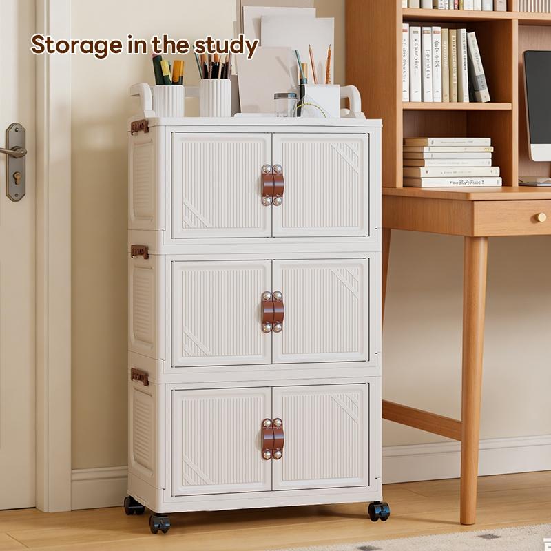 Modern Simple Style Plastic Storage Cabinet, 2-6 Layers, with Wheels, Easy to Clean, Dustproof, Ideal for Bedroom and Daily Use