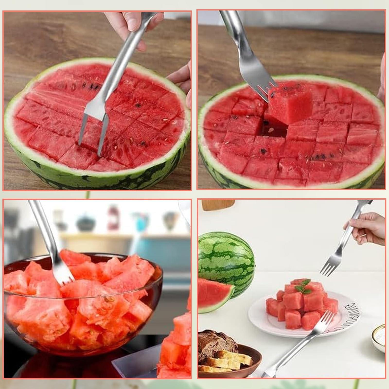 Multifunctional Stainless Steel Dual-Head Watermelon Slicer, Commercial Fruit Meat Separator, Special Knife for Cutting Watermelon Cubes