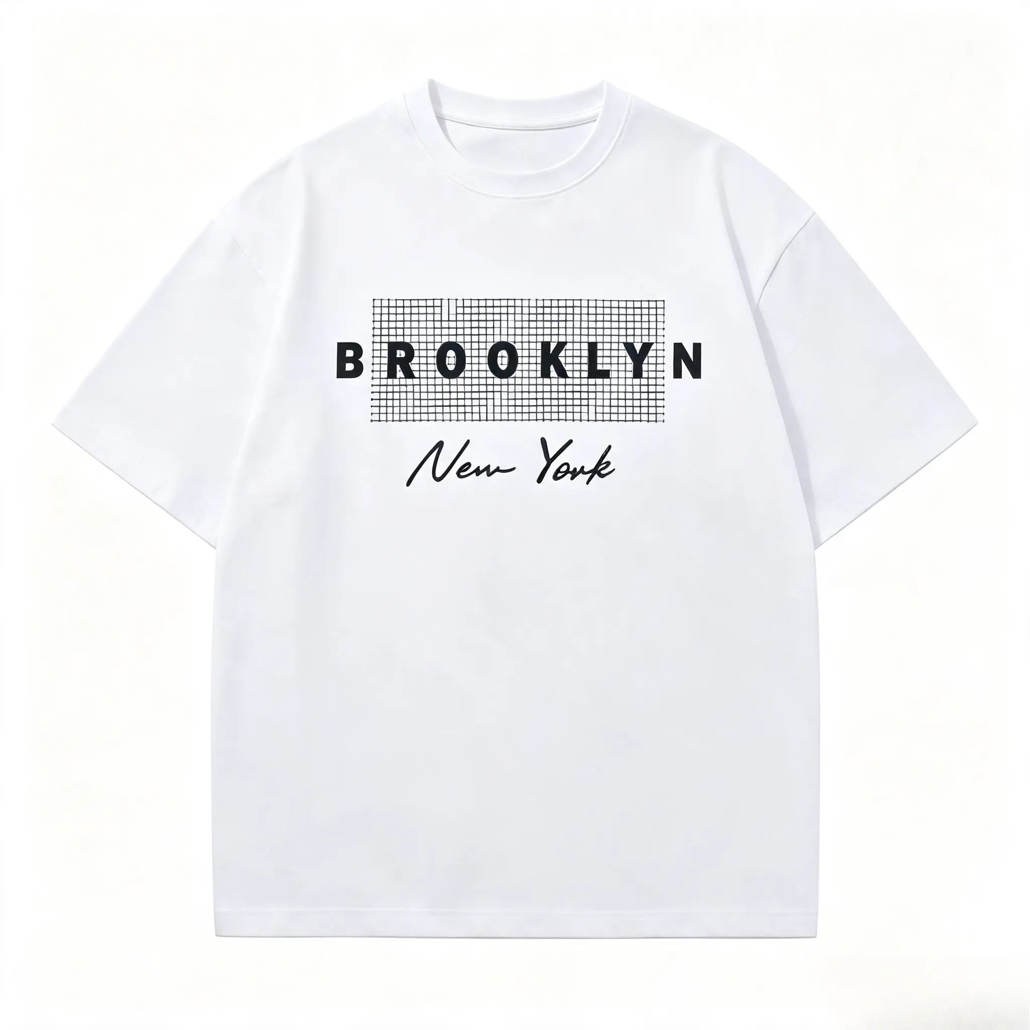 Brooklyn New York Grid Letter Graphic Oversized Cotton T‑Shirt, City Fashion Casual Outfit, Comfort Short Sleeve Tee, Ideal Valentines Holiday Gift for Him Her NYC Travel Lovers Friends Family