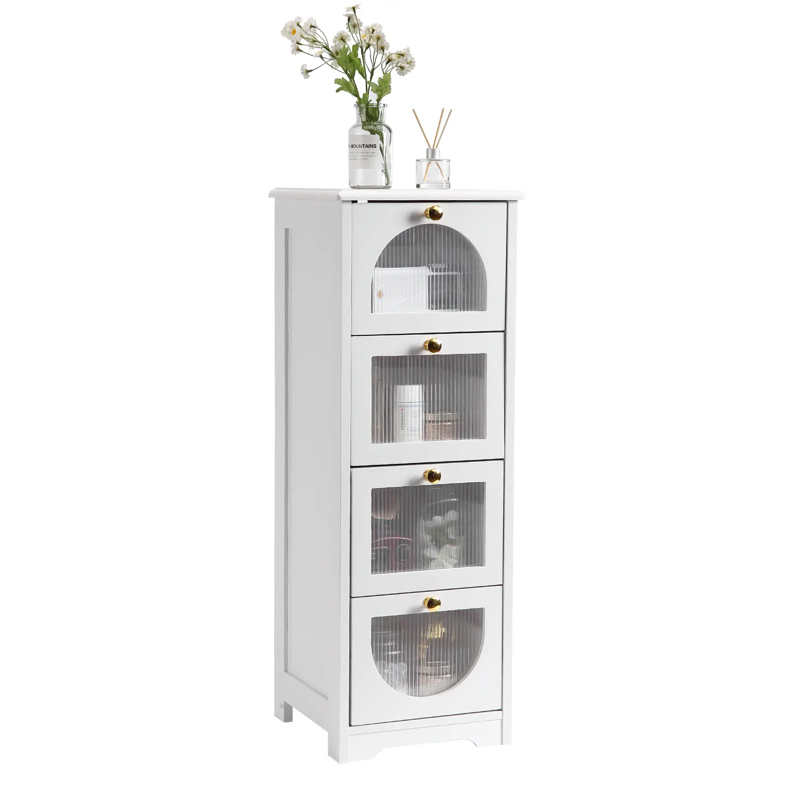 Garvee Freestanding Entryway Storage Cabinet with 4 Drawers, Slim Narrow Floor Organizer, Small Wood Side Cabinet for Hallway/Bathroom/Living Room, 11.8 x 11.8 x 33.1 in