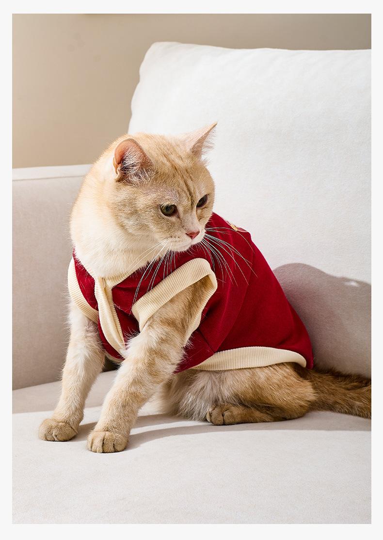 Cat Clothes Winter Warm Fleece Lined Thickened Festive Auspicious for Small Dogs with Leash Attachment