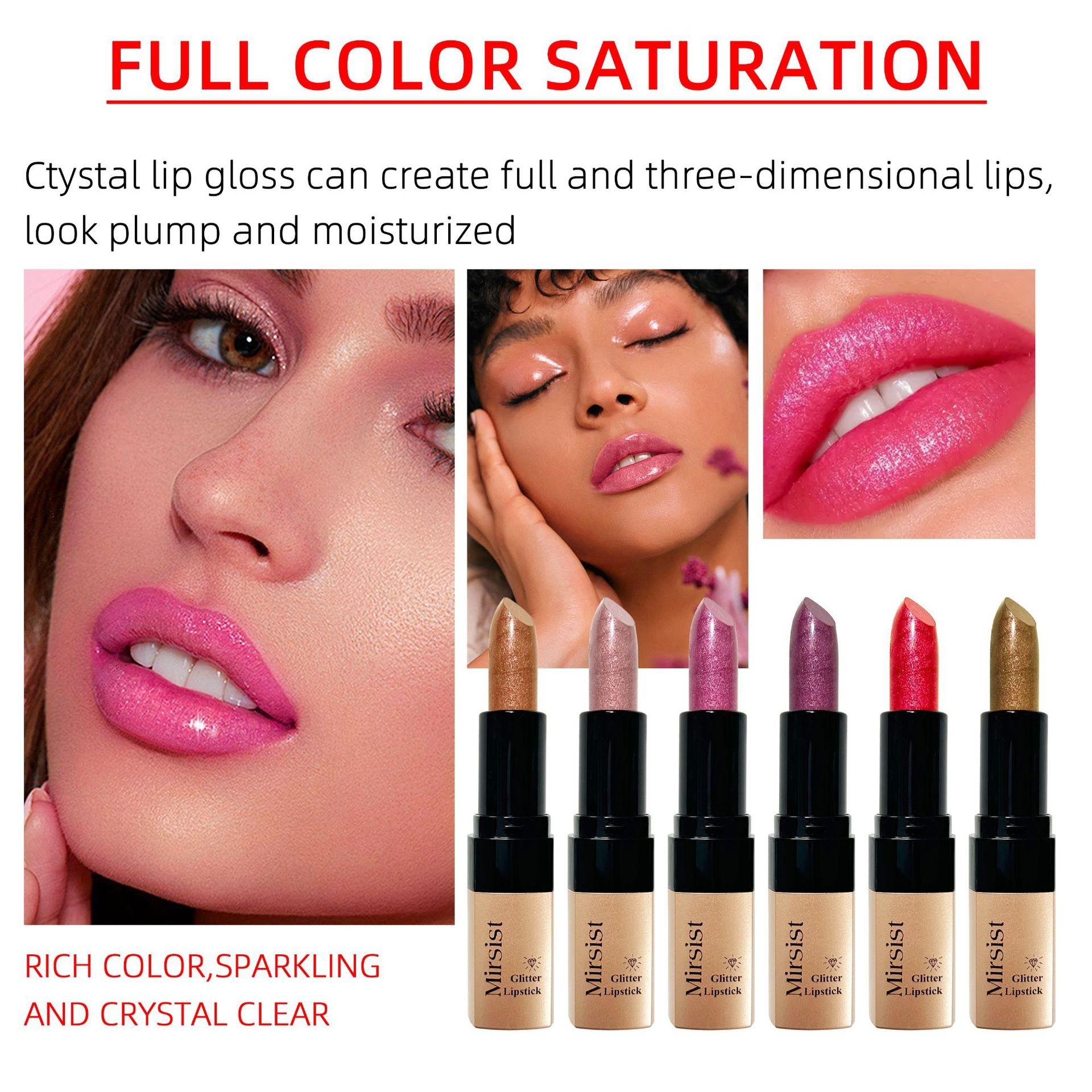 Single Tube 6-Color Metallic Gloss Lipstick, Gold Flash 3D Lipstick, Sparkling Pearl Shine Lipstick, Ideal Gift, Mother's Day Gift