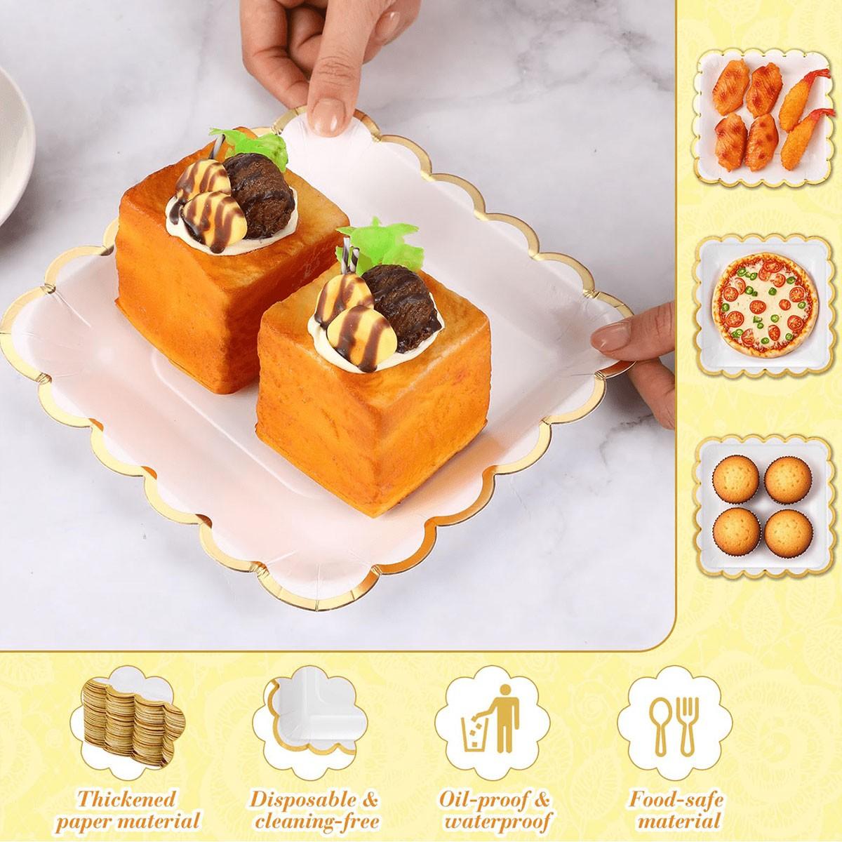 5 Piece Square Paper Plates, Sweet Treats Appetizer Dishes, Perfect for Parties, Weddings, Birthdays, Celebrations, Disposable Paper Plates