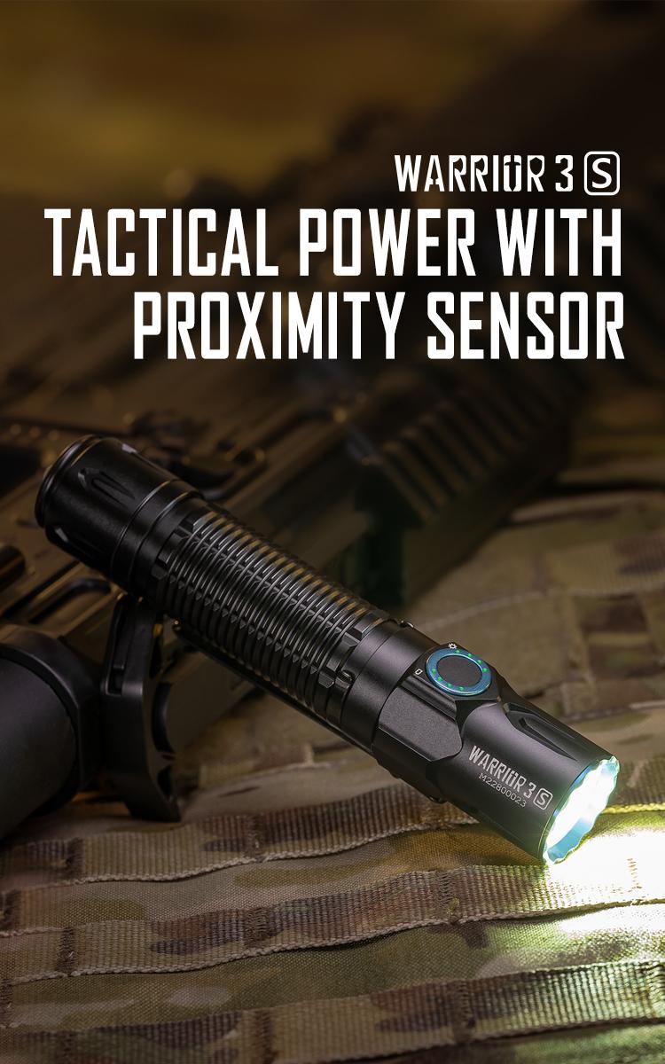 OLIGHT Warrior 3S 2300 Lumens Rechargeable Flashlight, Compact Dual-Switches LED Bright Light with Proximity Sensor, Powered for Emergency, EDC and Searching