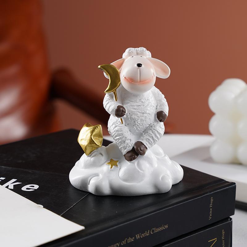 Resin Sheep Sitting on Cloud Ornament, Ramadan Kareem Festival Decoration, Modern Style Table or Window Sill Decor, Religious Home Decor, 1pc