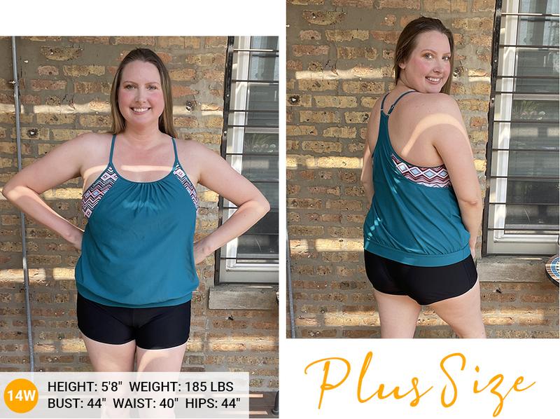 Holipick Women Plus Size Two Piece Tankini Set Swimsuits Tummy Control Bathing Suits Push Up Tankini Top with Boy Shorts