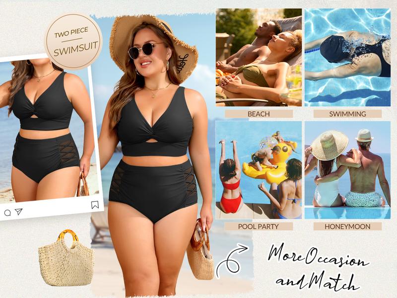 Yonique Women's Plus Size Two Piece Swimsuits - High Waisted Bikini Tummy Control Bathing Suits 2025 Twist Knot Swimwear