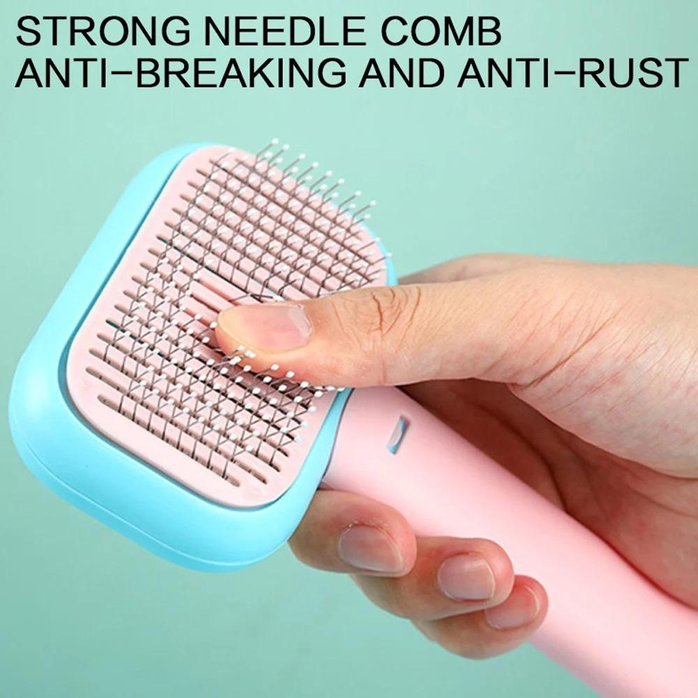 Self Cleaning Pet Grooming Brush, Stainless Steel Massage Deshedding Tool, Tangle Free Slicker Brush for Dogs Cats, One Click Hair Remover, Ergonomic Grooming Brush for Long Short Fur