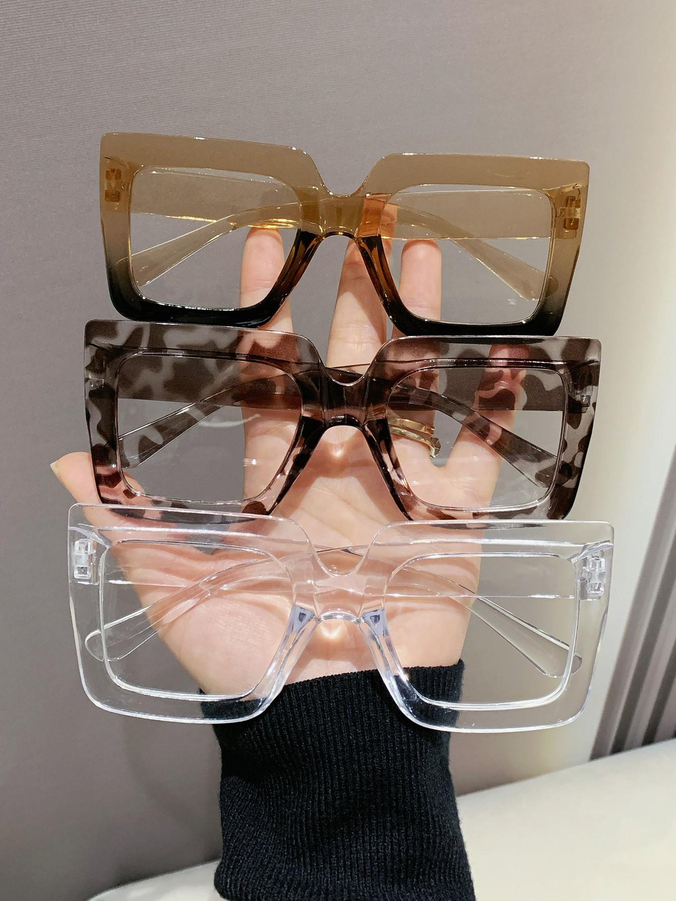 Women's Elegant Large Frame Square Plastic Glasses, Leopard Print & Transparent Lenses, Versatile Street Style, Driving, Daily Wear