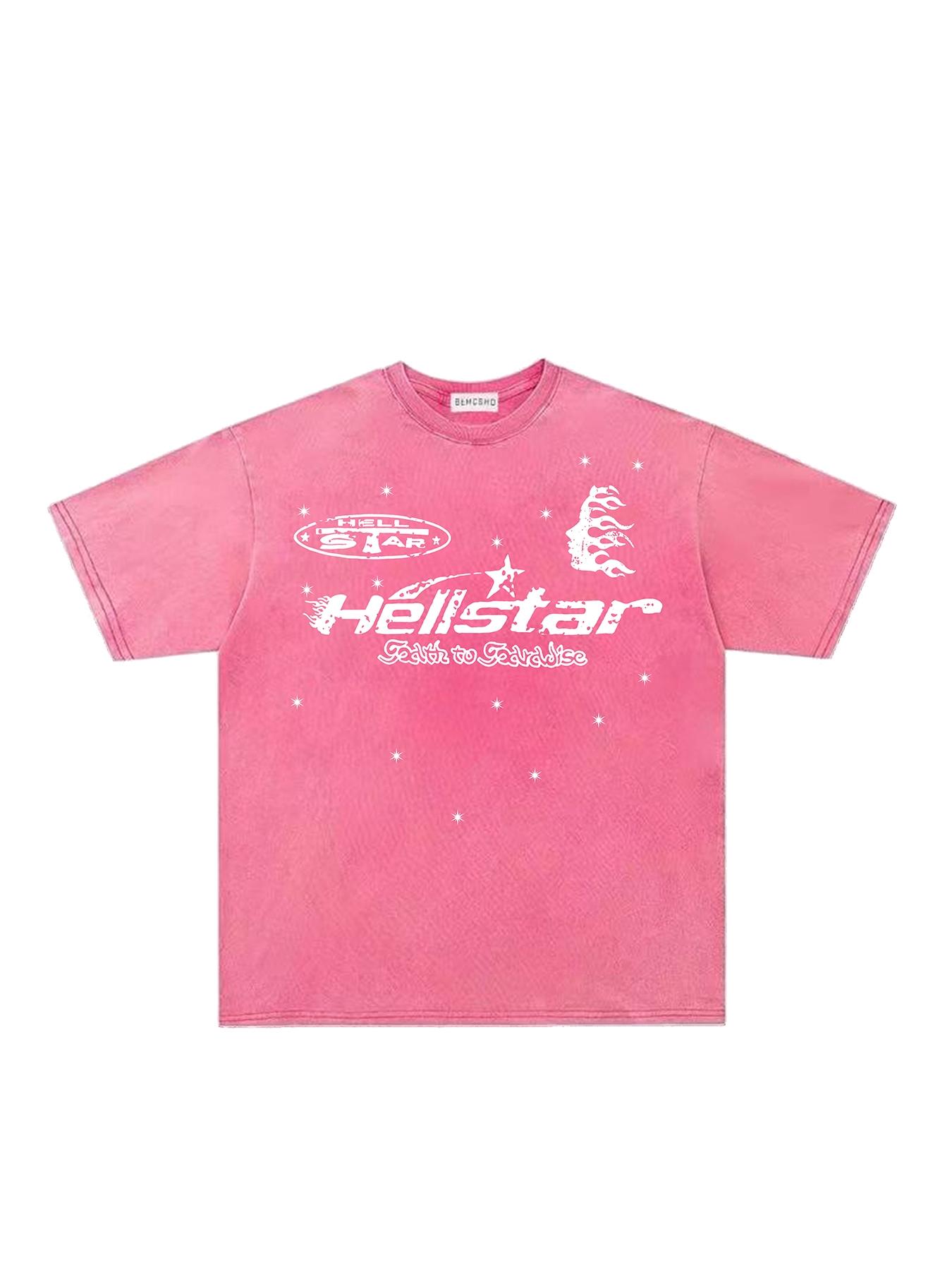 Men's American Vintage Streetwear T-Shirt, Washed Distressed Tie-Dye, Flame, Letters & Stars Print, Summer Casual Round‑Neck Short-Sleeve Tee