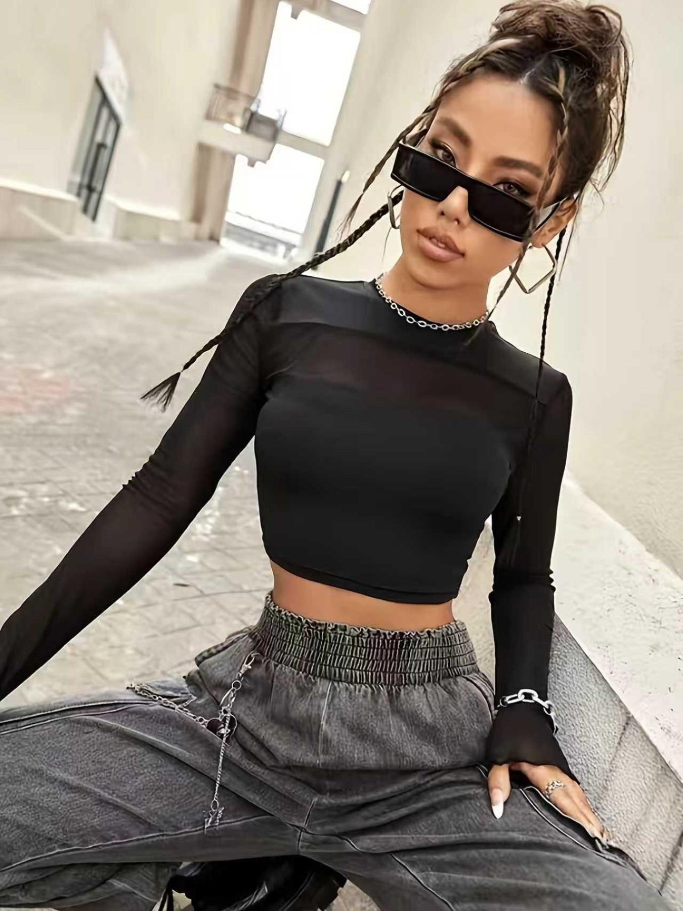 Women's Mesh Patchwork Short Sleeve Top, Casual Summer Fashion, Breathable and Lightweight, Perfect for Daily Wear