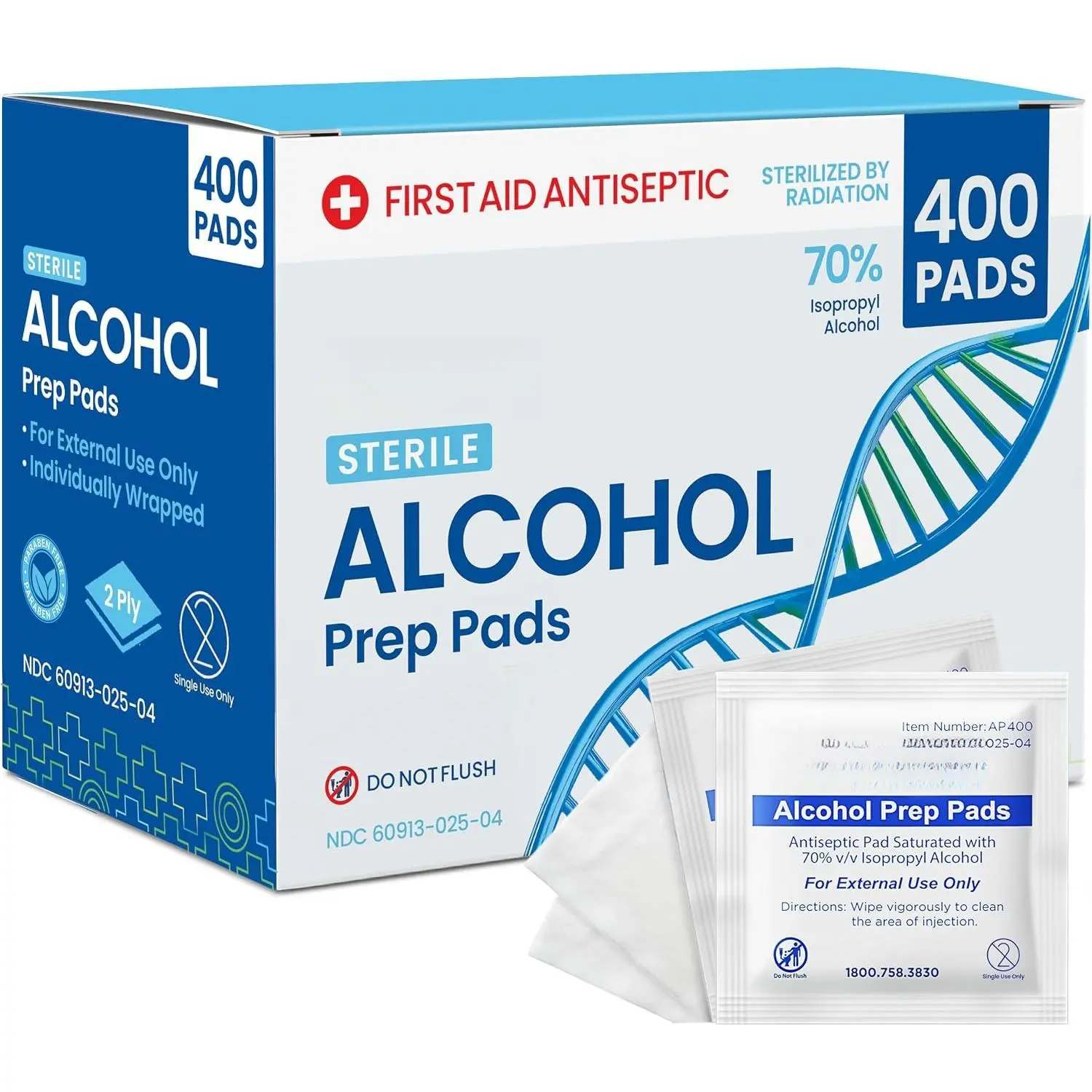 70% Isopropyl Alcohol Wipes Individually Wrapped - 400 Count (Pack of 1) Absorbent 2-Ply Antiseptic Prep Swabs, Healthcare Solution for Home, Cleanses Surfaces for Injections