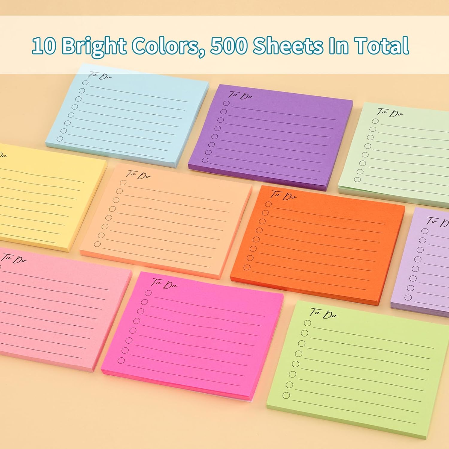 10 Pack  Notepad Lined Sticky Notes, 3"x4", 500 Sheets, Sticky Notes with Lines,  Planner, Square Sticky Notes for Office, Meeting, School,