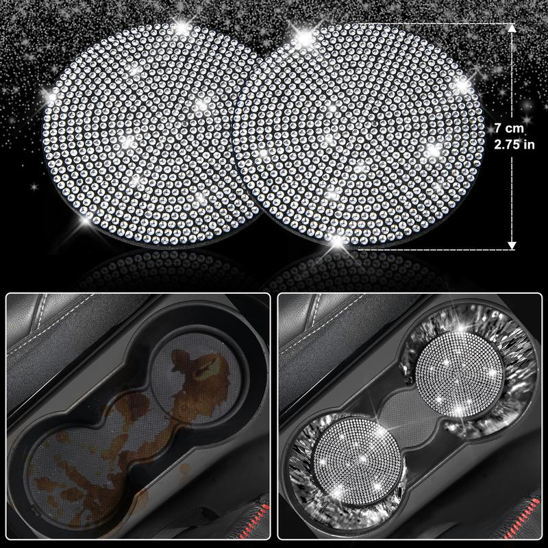 CAR PASS 7pcs Bling Car Accessories for Women,Sparkly Rhinestone Diamond Steering Wheel Cover,Belt Cushion,Glitter Shift Knob Cover,Cup Holder Coaster