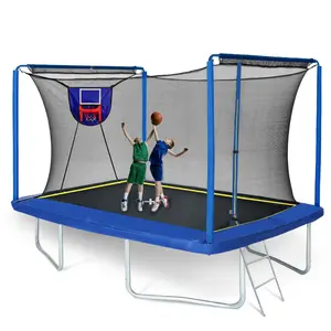 New YC 8ft by 12ft rectangular trampoline with basketball board,ball inflater and ladder-Blue ASTM standard tested and CPC certified    RR