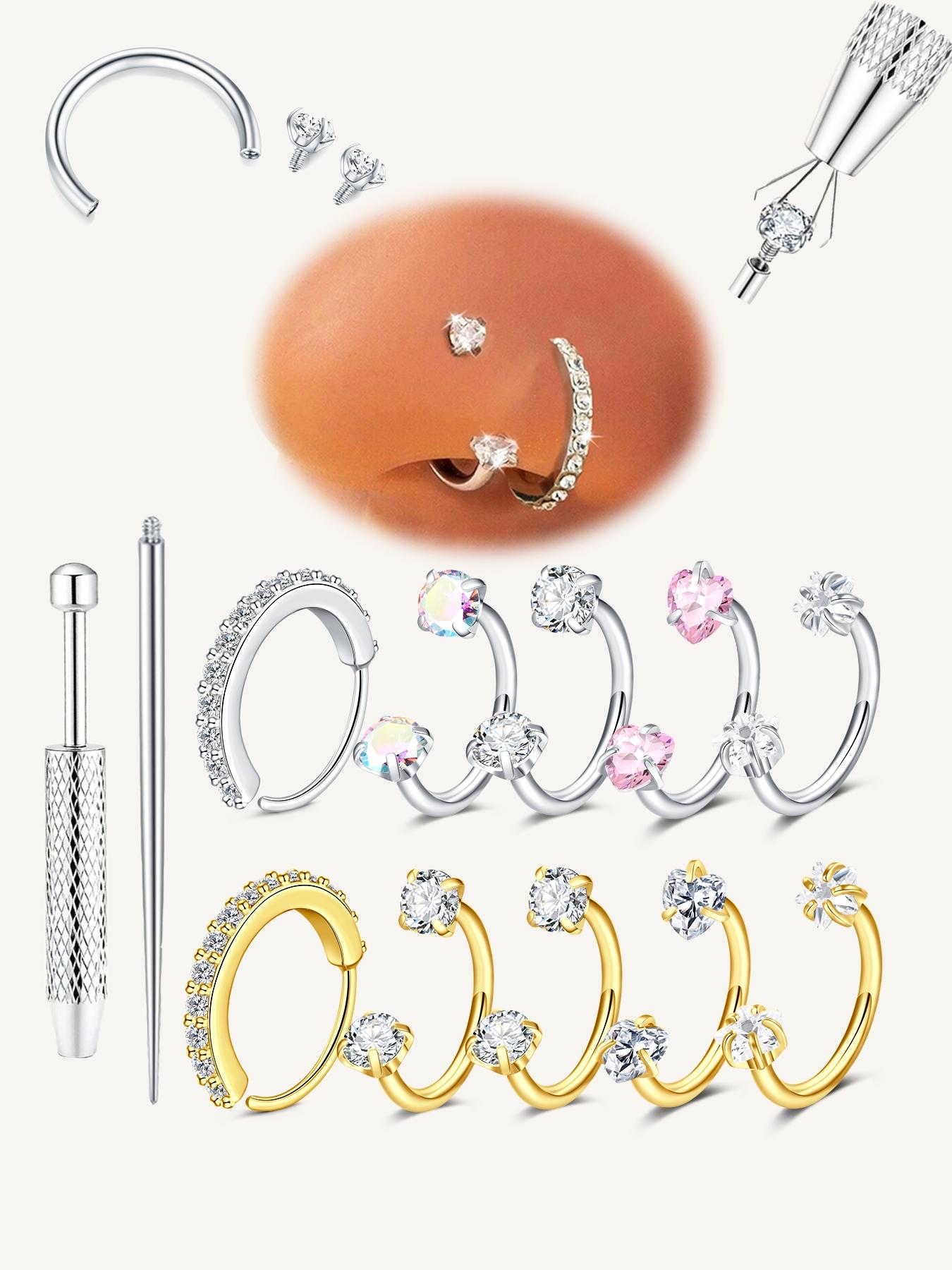 Cz Horseshoe Nose Rings, Internal Threaded Stainless Steel 18/20 Gauge 8mm Hoops, Ideal for Nose, Cartilage, Tragus, Helix & Lip Piercings