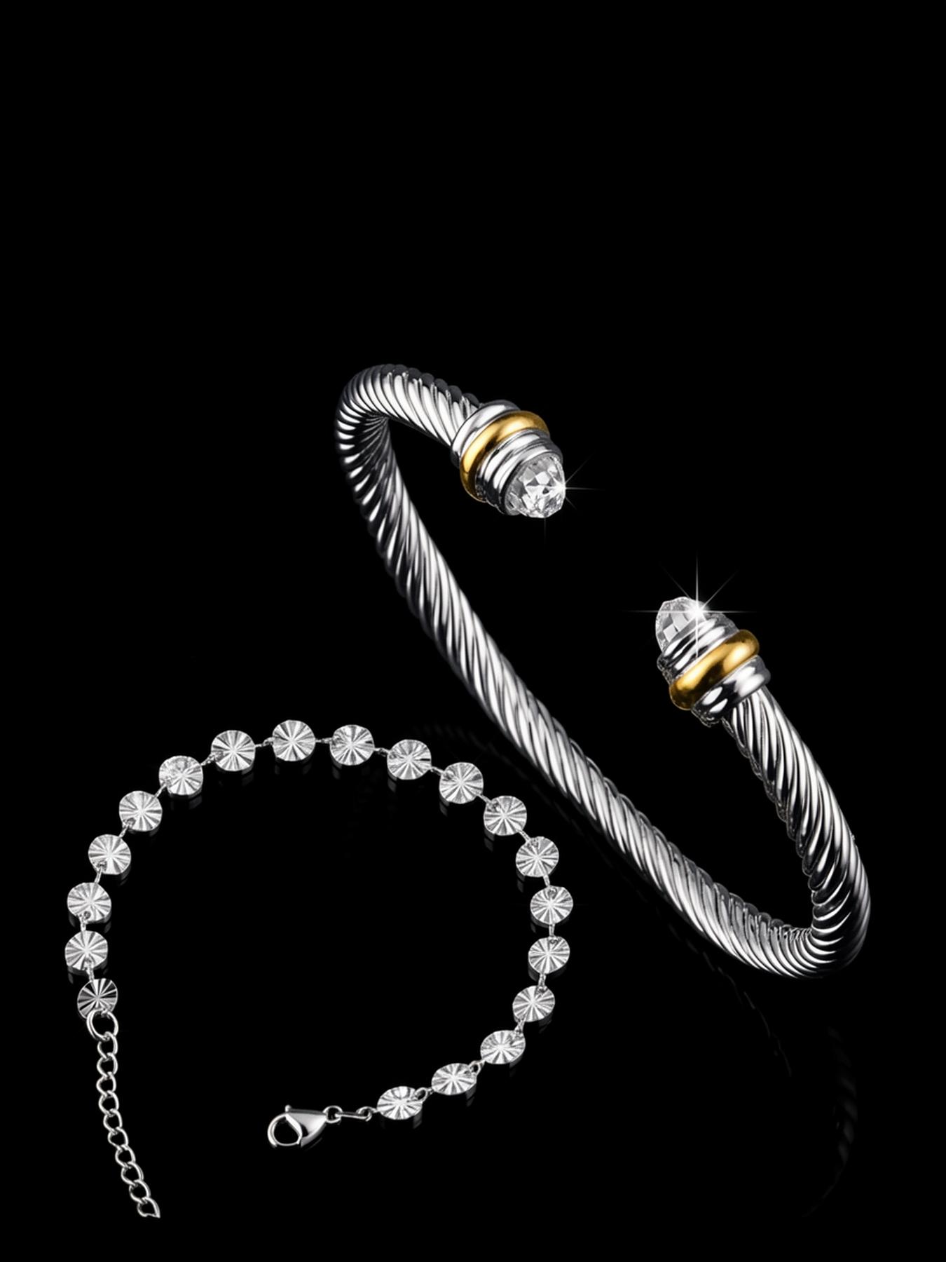 18k Embroidered Bracelet, Diamond-encrusted Twisted Bracelet, Adjustable Bracelet, Versatile Punk, Fashionable, Simple, Luxury Accessory # Jewelry / Stainless Steel / Colorfast / Hypoallergenic / Couple / Festival / Party / Ideal Gift