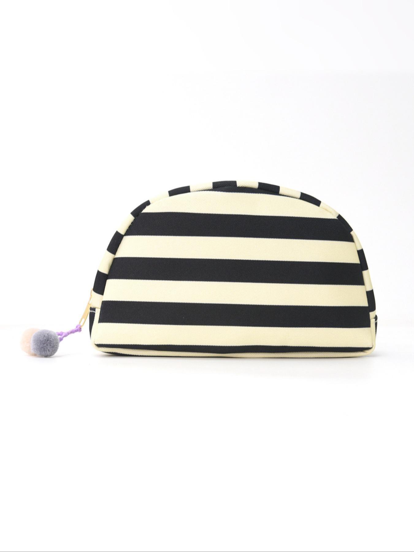 High-Value Striped Shell Storage Bag, Dopa Makeup Travel Fashion Simple Portable Washbag, Casual Style Zipper Design, All Seasons Use, Cosmetic Pouch, Makeup Organizer Pouch