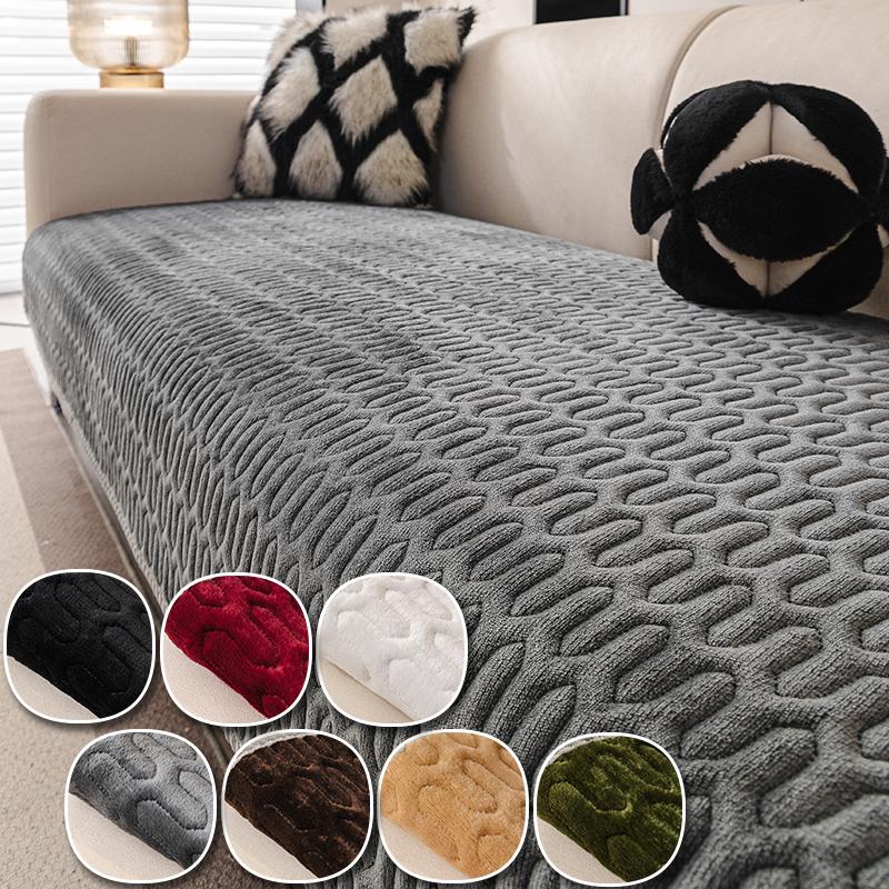 1pc Vintage Solid U-Shaped Quilted Non-Slip Washable Plush Sofa Cover, Modern Minimalist Pet-Friendly Furniture Protector, Living Room & Bedroom Decor