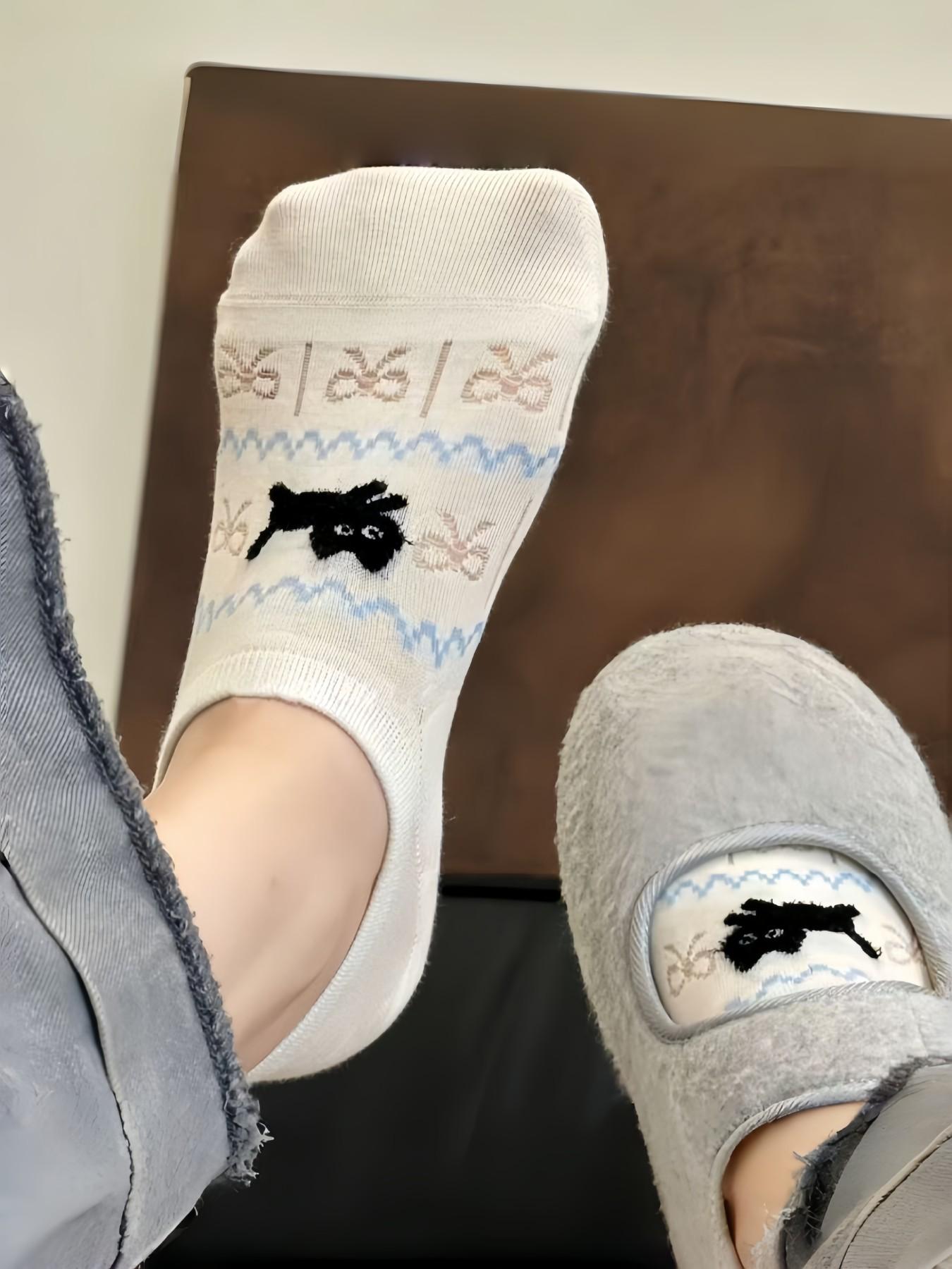 Women's 6 Pairs Invisible Socks, Cute Cartoon Animal Patterns, Daily Wear, Comfortable Fashion Design, Perfect Gift Choice