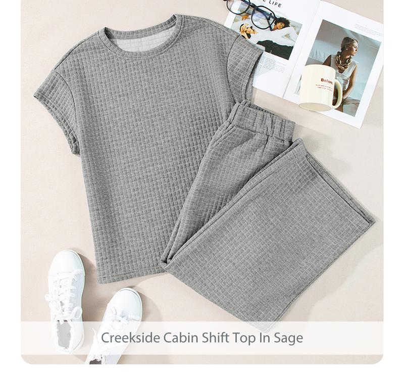 Shewin 2026 Spring/Summer Two Piece Set Outfits Casual Sweatsuits Pullover Tops & Wide Leg Sweatpants Lounge Sets for Women Daily Wear Going Outfits Clothes Shortsleeve Round Neck Batwing Crewneck Women'swear