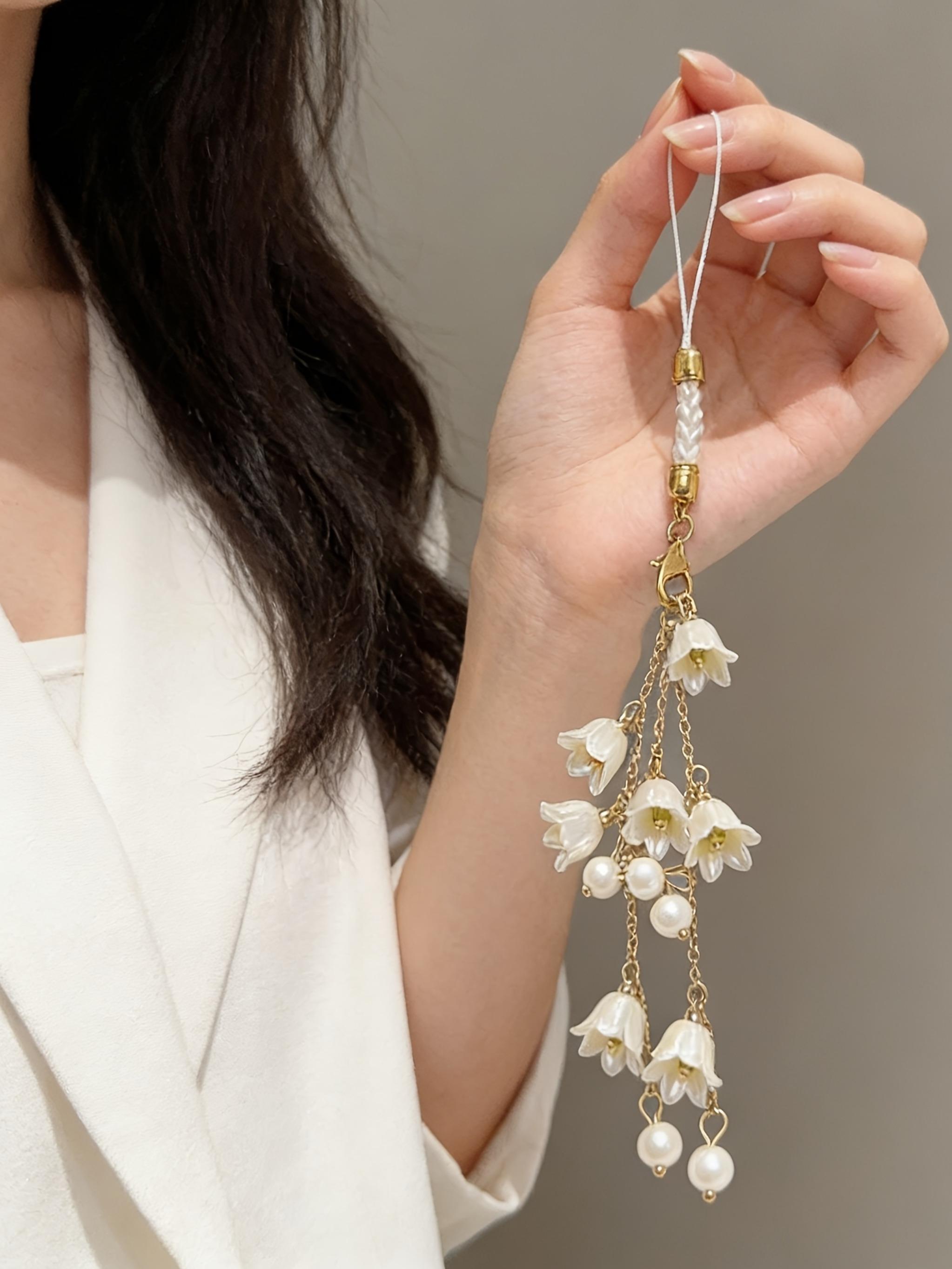 Lily Phone Strap, Elegant Floral Bag Charm, Fashionable Keychain for Cellphone Cases, Earphones, Camera Lanyard, Gift for Friends and Family