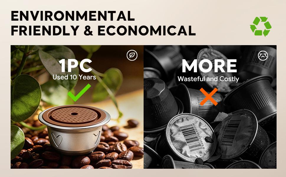 Reusable Capsule for Nespresso Vertuo Plus/next/pop, Delonghi Env135/env150, Stainless Steel, Refillable, Includes Silicone Lid