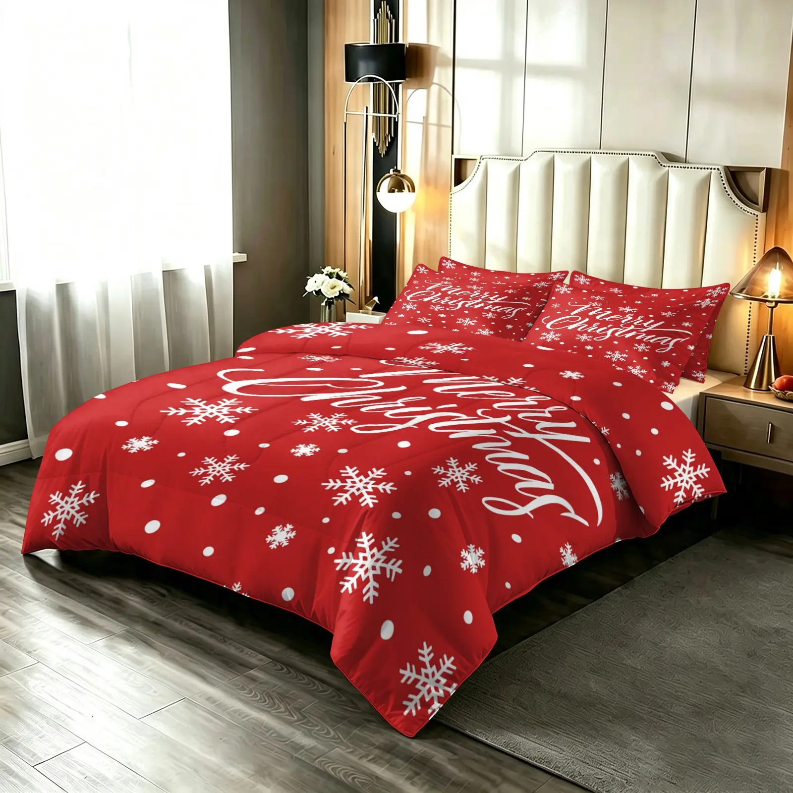 3-Piece Snowflake Pattern Quilt Set, Soft and Comfortable, Ideal for Christmas Decor, Bedroom, Guest Room, All-Season Home Decor