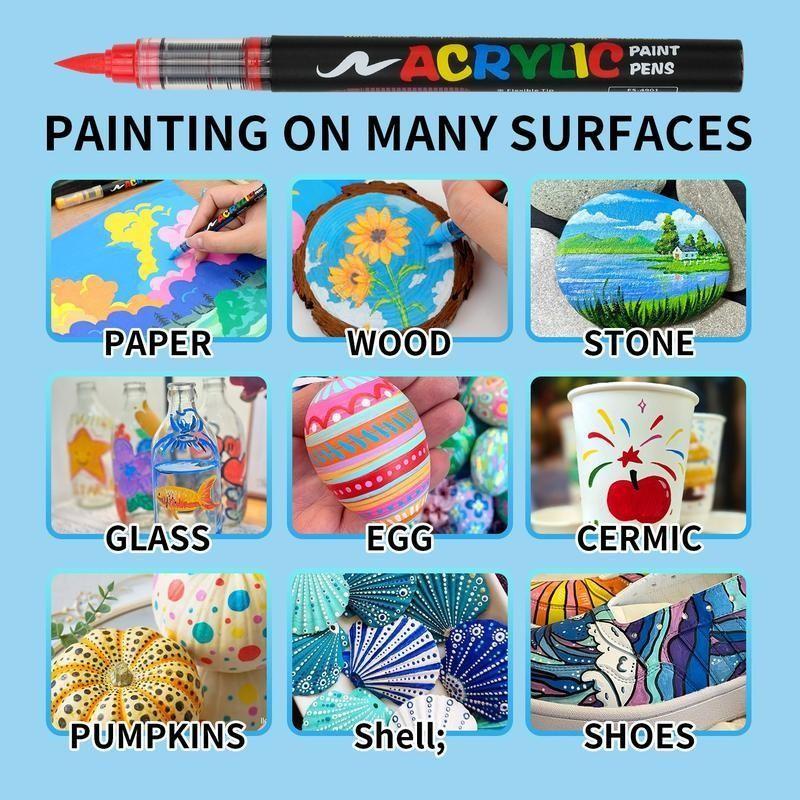 Acrylic Paint Soft Brush Markers Set, Soft Brush Tip, Automatic Ink Control, Paint Markers for Wood, Stone, Canvas, Glass, Fabric, DIY Crafts, Art Marker Pens, DIY Painting Supplies, Artist Supplies